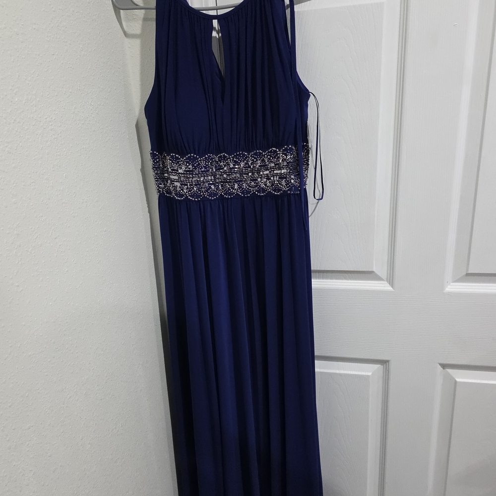 R&M Richards Royal Electric Blue Maxi Dress with Silver Accents NWT
